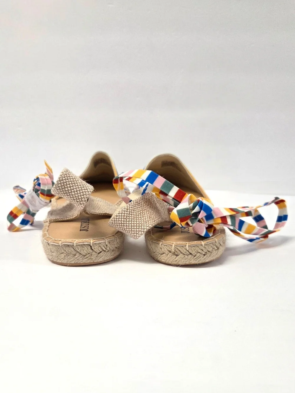 JustFab Ayla Rainbow Striped Espadrille Sandals Ankle Ties Size 11 NWOT